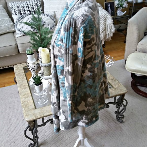 SPANNER Open CAMO Turquoise & Grey Cardigan - Picture 3 of 6